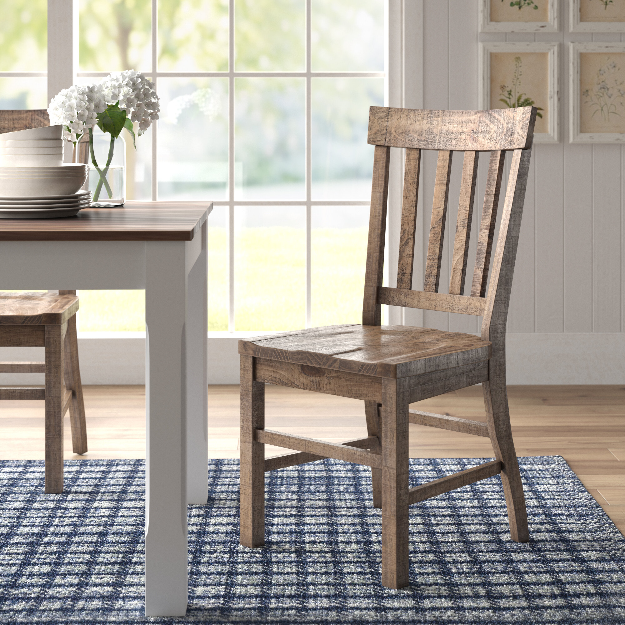 Farmhouse Wood Dining Chairs  . Solid Wood Farmhouse Style Dining Table And Six Sturdy Chairs.