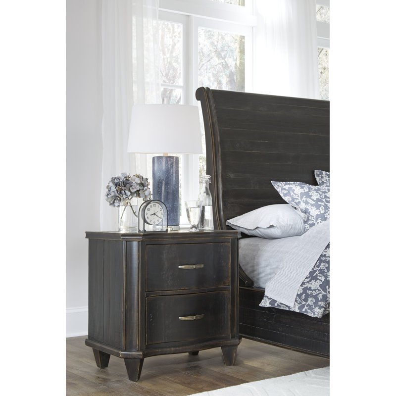 Canora Grey Tamsin 2 Drawer Solid Wood Nightstand In Black Reviews Wayfair