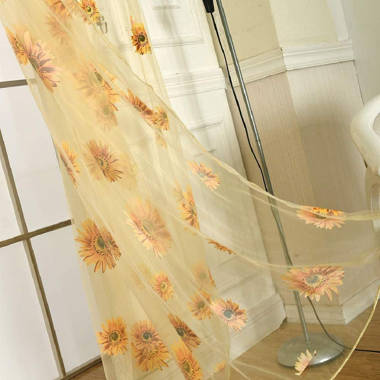 Transparent Sheer Voile Door Window Curtains Floral Pattern Drapes-Valance 