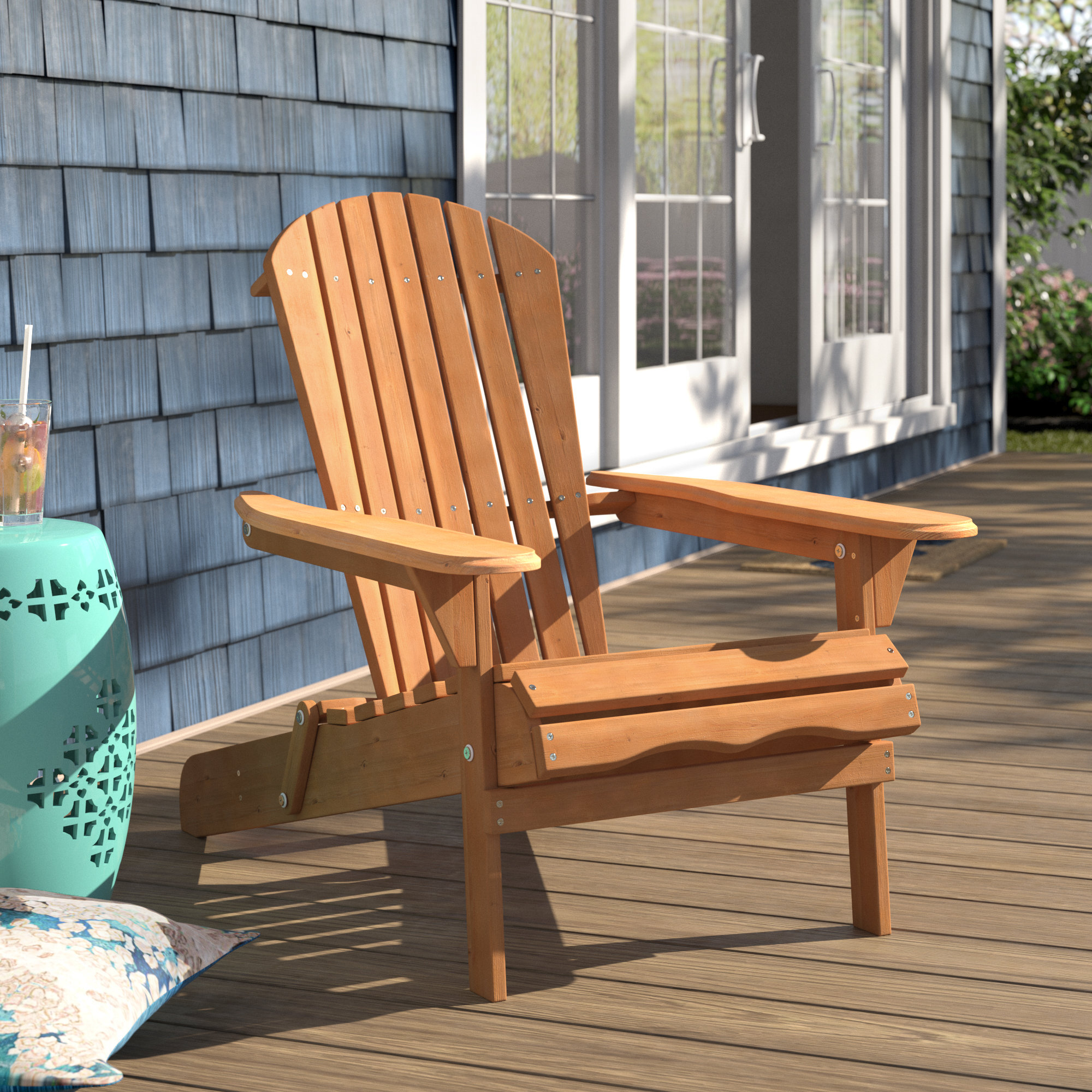 Outdoor Foldable Fir Wood Adirondack Chair Patio Deck Home Garden Furniture US 