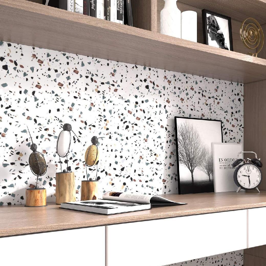 LaCheery Terrazzo Contact Paper for Countertops Waterproof Self Adhesive Granite Countertop Contact Paper Decorative Wall Paper Roll Peel and Stick Wallpaper for Kitchen Shelf Drawer Liners 15.8 Inx80 In 