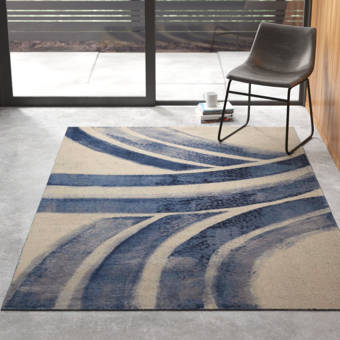 Remi Contemporary Modern Cream Blue Area Rug Reviews Allmodern