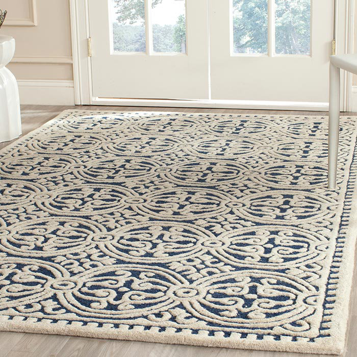 House Of Hampton Fairburn Hand Tufted Wool Navy Ivory Area Rug Fairburn Hand Tufted Wool Navy Ivory Area Rug