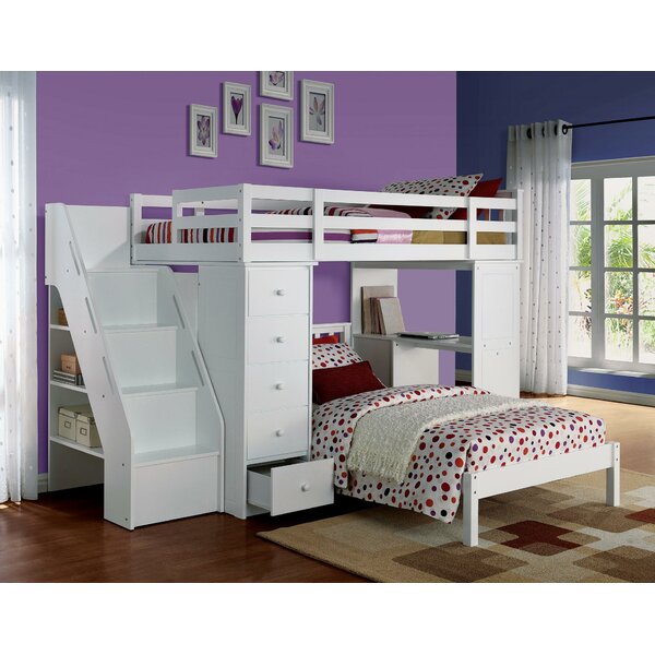 purple bunk bed with desk