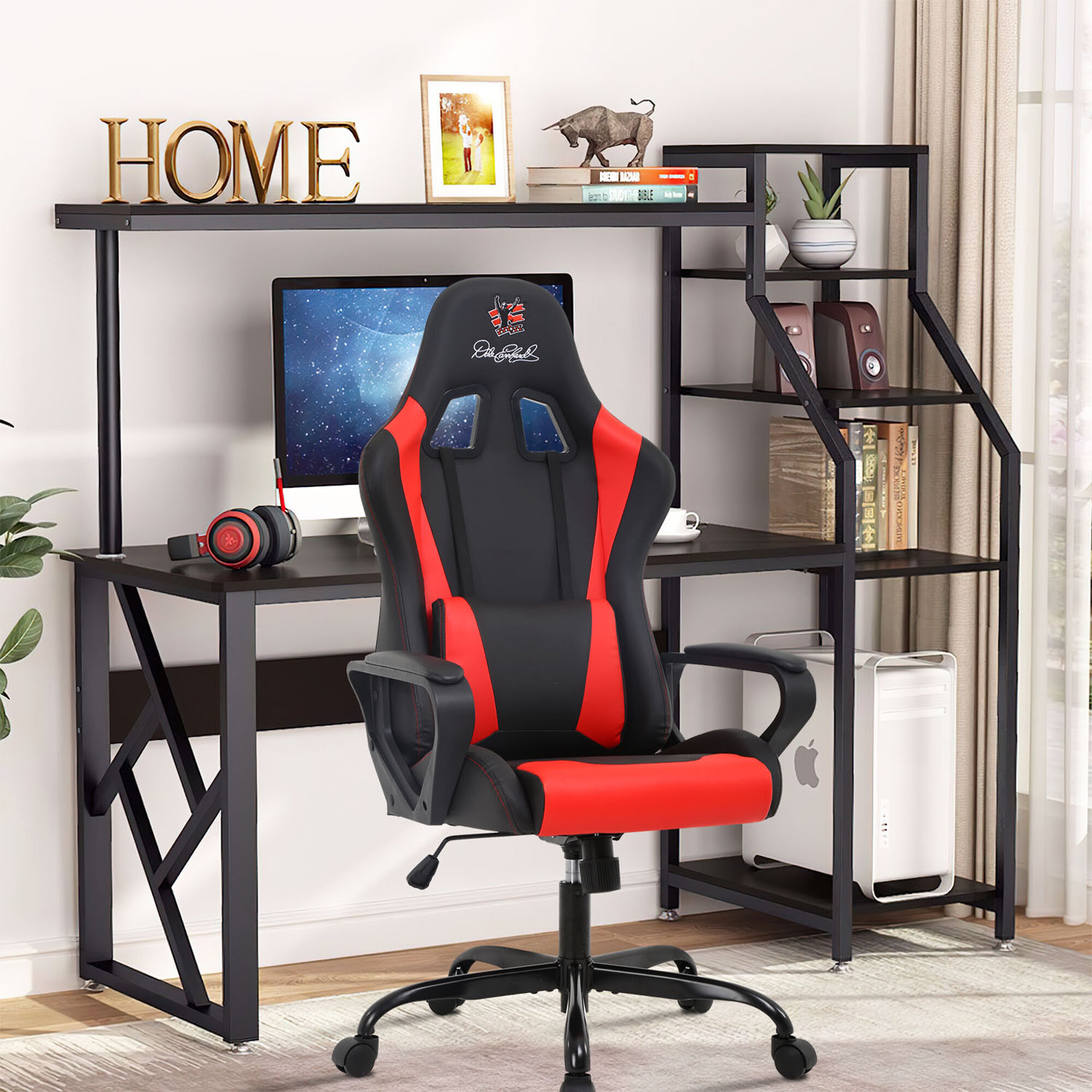 High Back Ergonomic Gaming Chair Swivel Task Seat Lumbar Support Red 