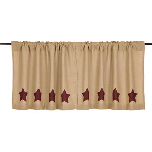 Olivia Burlap w/Burgundy Stencil Stars Tier Curtain (Set of 2)