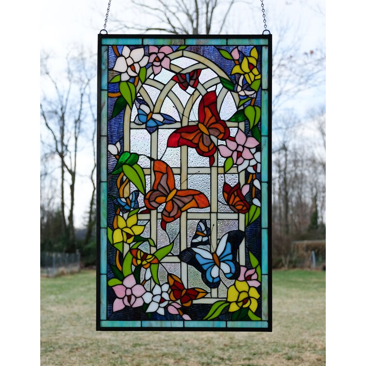 Astoria Grand Stained Glass Butterfly Garden Window Panel | Wayfair