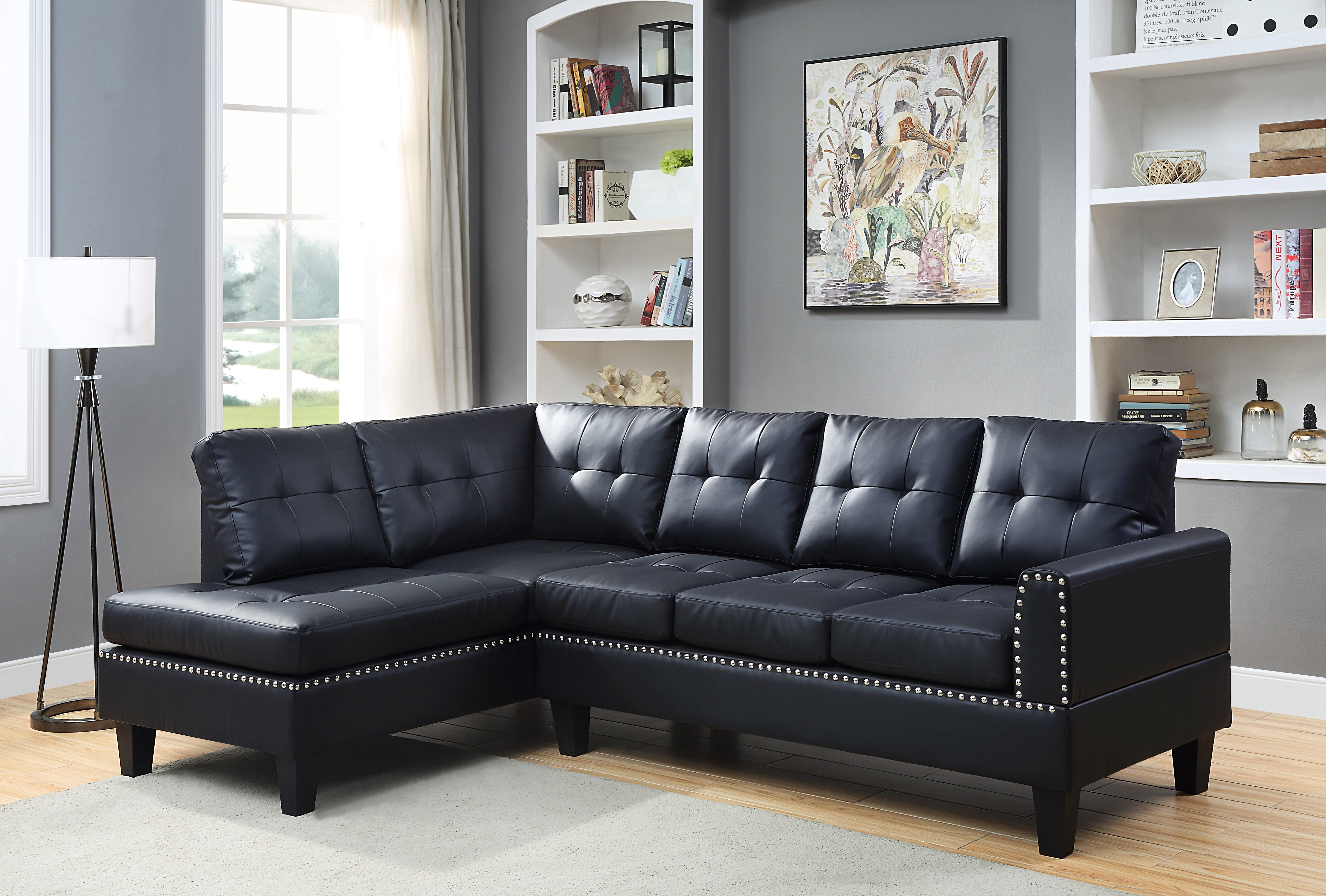 Ebern Designs Sectional Sofa Black PU | Wayfair