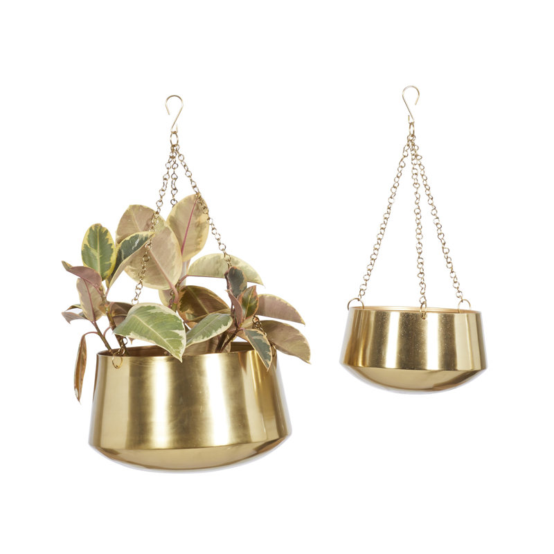 Anterion 2-Piece Iron Hanging Planter Set Color: Gold