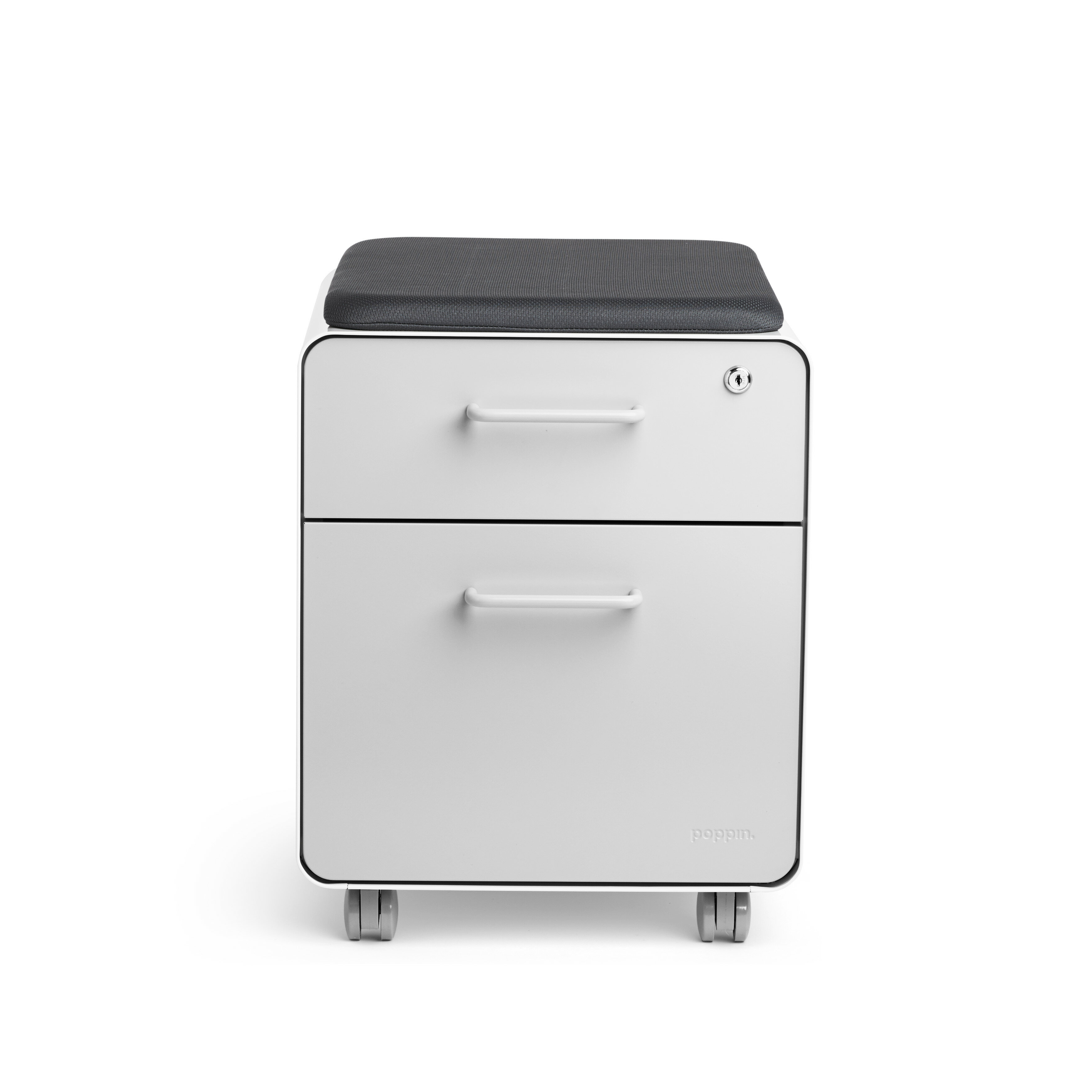 Poppin White Light Grey Mini Stow 2 Drawer File Cabinet Rolling Wayfair Ca