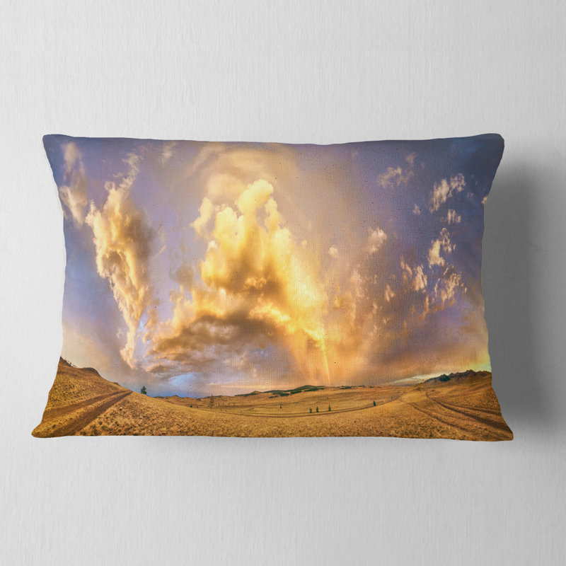East Urban Home Landscape Rainbow At Sunset After Storm Lumbar Pillow Wayfair