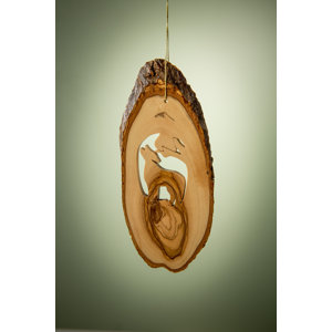 Olive Wood Ornament with Wolf