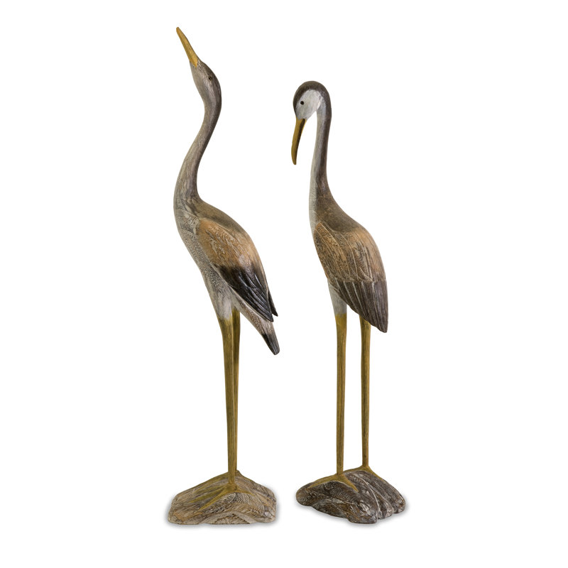 Birch Lane Zenaide 2 Piece Reeds Wood Cranes Statue Set Reviews Wayfair
