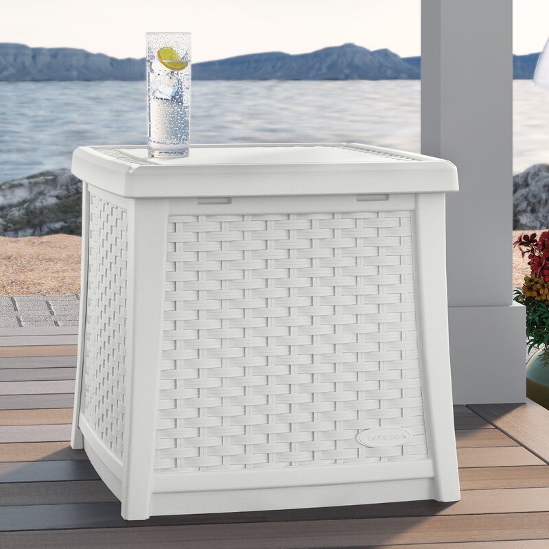 Suncast Outdoor End Table With Storage 13 Gallon Resin Plastic