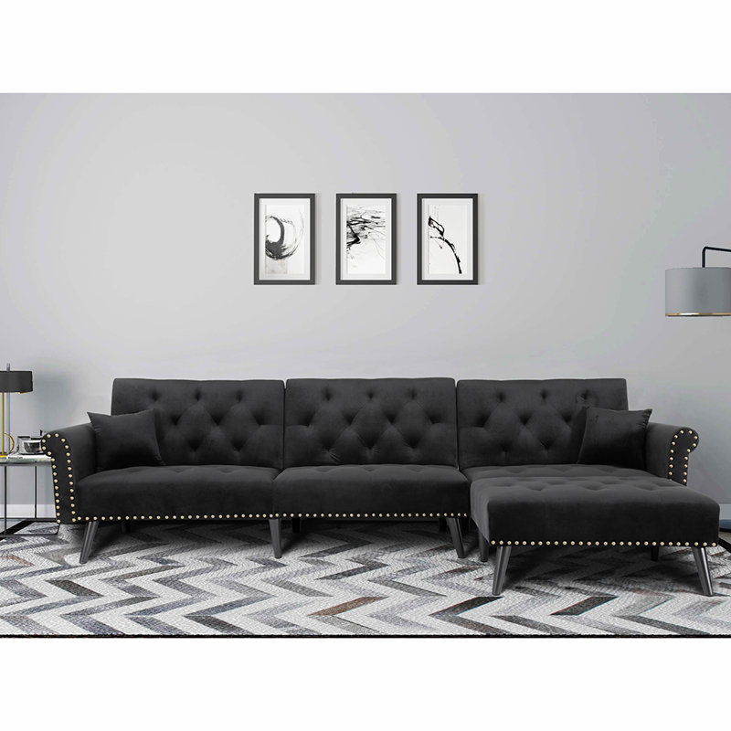 Rosdorf Park Ferrill 33 Wide Microfiber Microsuede Reversible Sleeper Sofa Chaise With Ottoman Reviews Wayfair