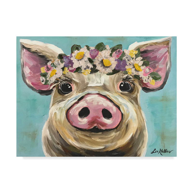 August Grove Pig Rosie Flower Crown 3 Acrylic Painting Print On