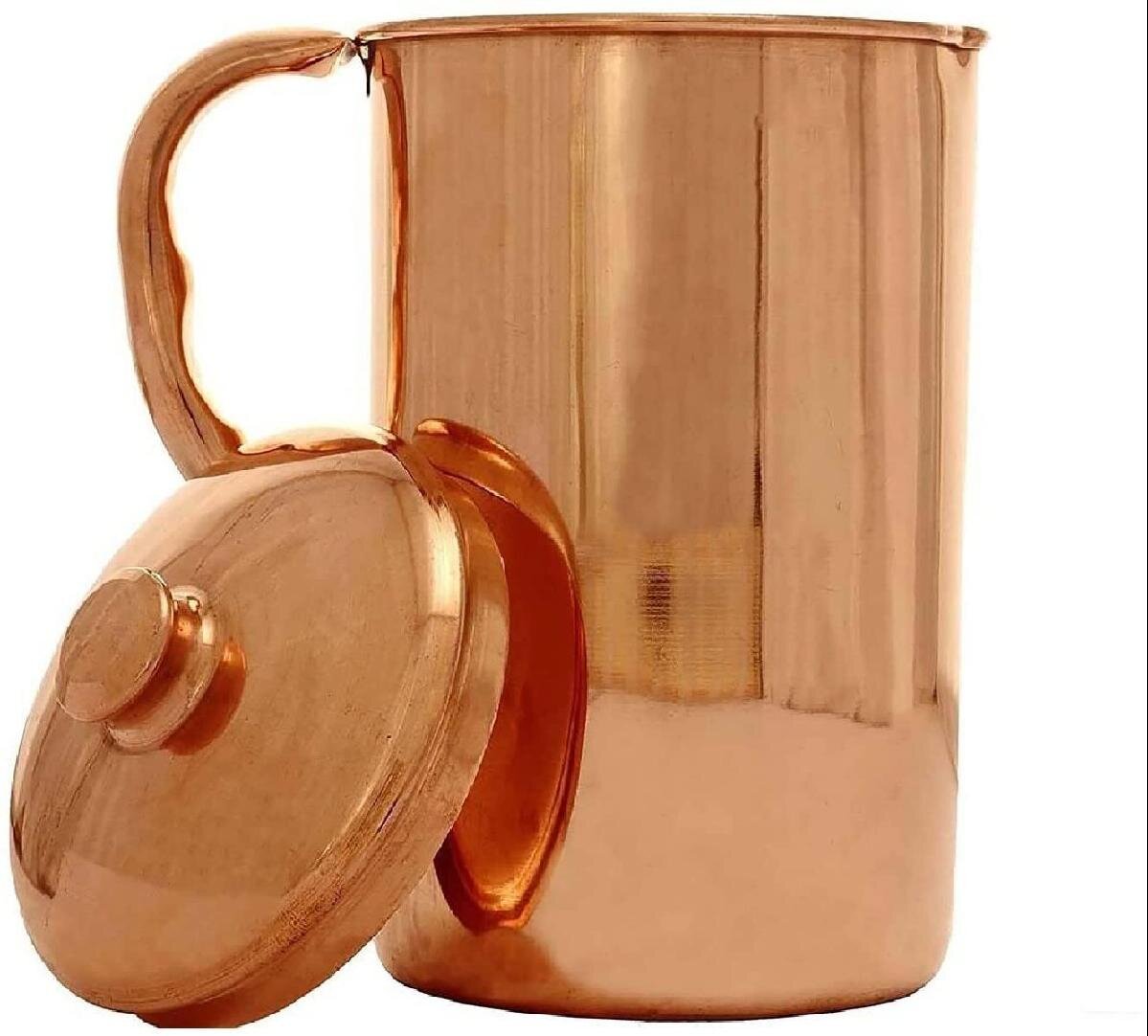 Pure Copper Water Jug Pitcher Pot With 2 Glass Tumbler Mug 300ml Health Benefits 