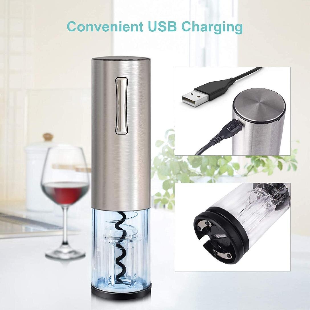 Premium Wine Bottle Opener USB Cable and Rechargeable LED Light Electric automatic Corkscrewre with Removable Free Foil Cutter 