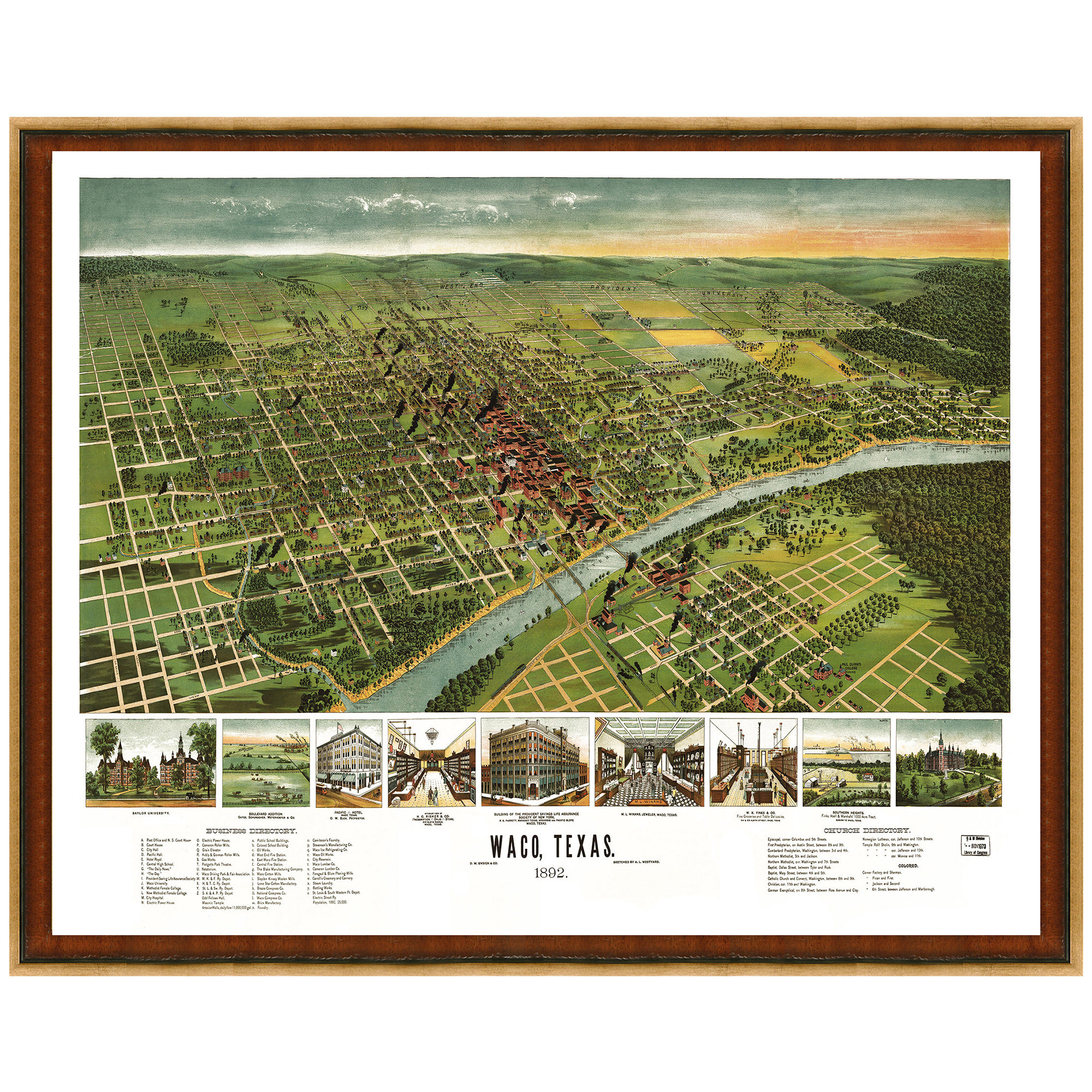 Alcott Hill Panoramic Historic Map Of Waco In 1892 Picture Frame Print On Paper Wayfair
