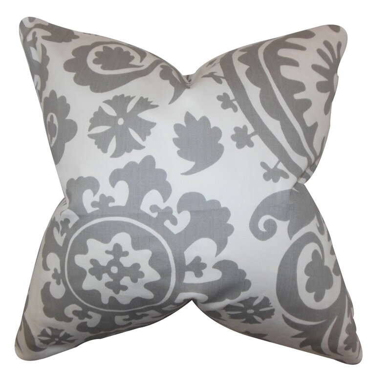 The Pillow Collection Wella Floral Gray Down Filled Throw Pillow 