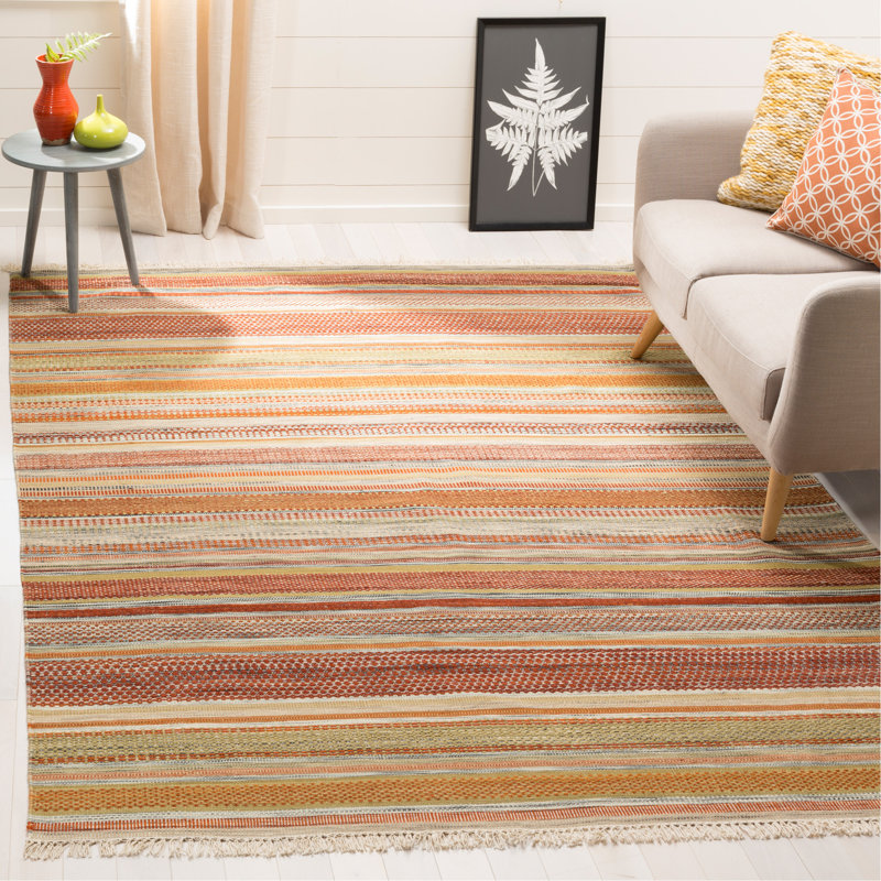 Safavieh Striped Kilim Hand Woven Wool Brown Beige Area Rug Striped Kilim Hand Woven Wool Brown Beige Area Rug