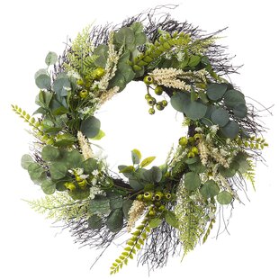 TOYANDONA Green Eucalyptus Wreath Artificial Green Leaves Wreaths Spring/Summer Greenery Wreath for Front Door Wall Window Decor