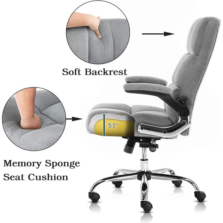 KERMS Velvet Office Chair Adjustable Tilt Angle and Flip-up Arms Executive Computer Desk Chair BU Thick Padding for Comfort and Ergonomic Design for Lumbar Support 
