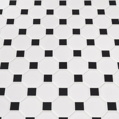 Retro Bianco 12 in. x 12 in. Porcelain Octagon and Dot Mosaic Wall & Floor Tile