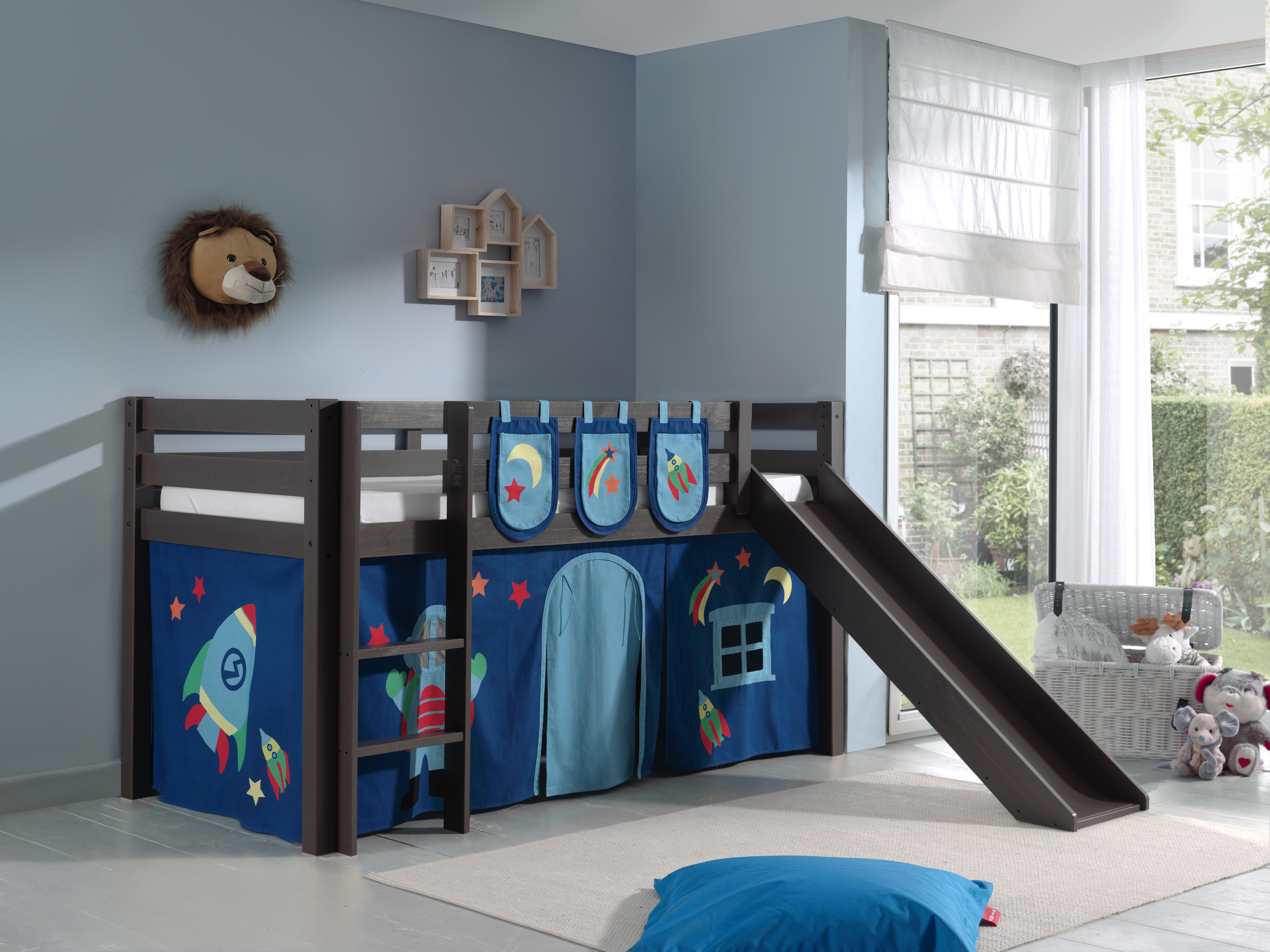 Roomie Kidz Halbhochbett Escalera Astro Mit Rutsche Vorhang Und