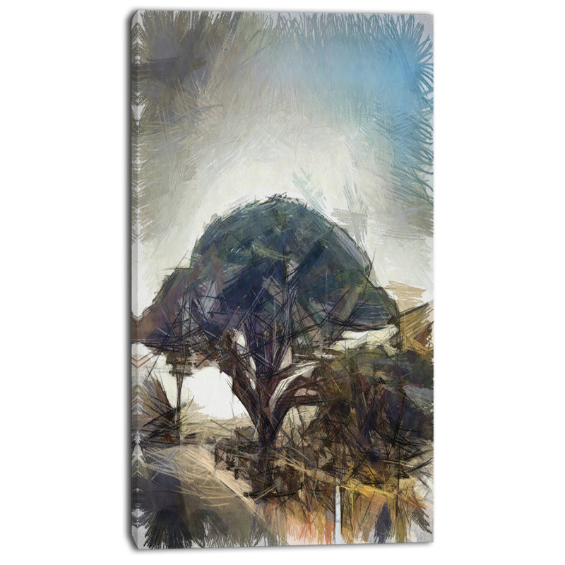 Designart Lonely Oak Tree Watercolor Sketch Painting Print On