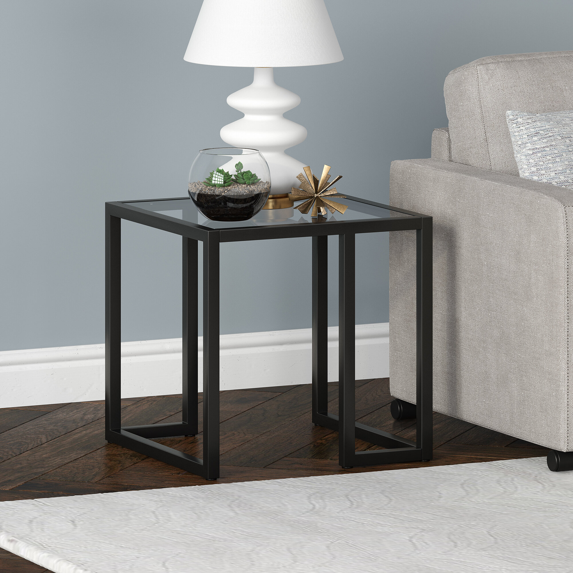 glass sled end table