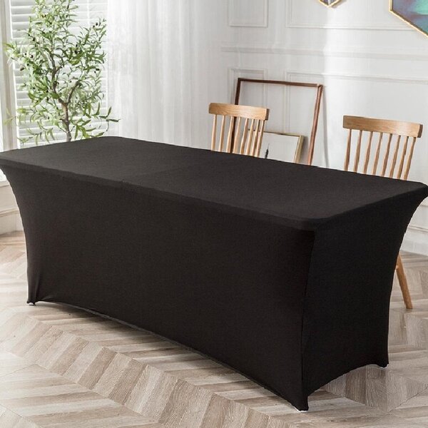 Black Spandex Stretch Lycra Table Cover Cloth 6ft Foot Rectangular Fit Wedding Banquet Trestle Table 