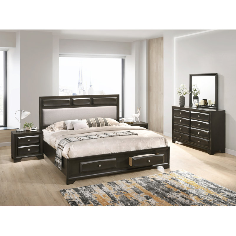 Winston Porter Oakland Antique Grey Finish Wood Bedroom Set With Queen Bed Dresser Mirror 2 Nightstands Wayfair Ca