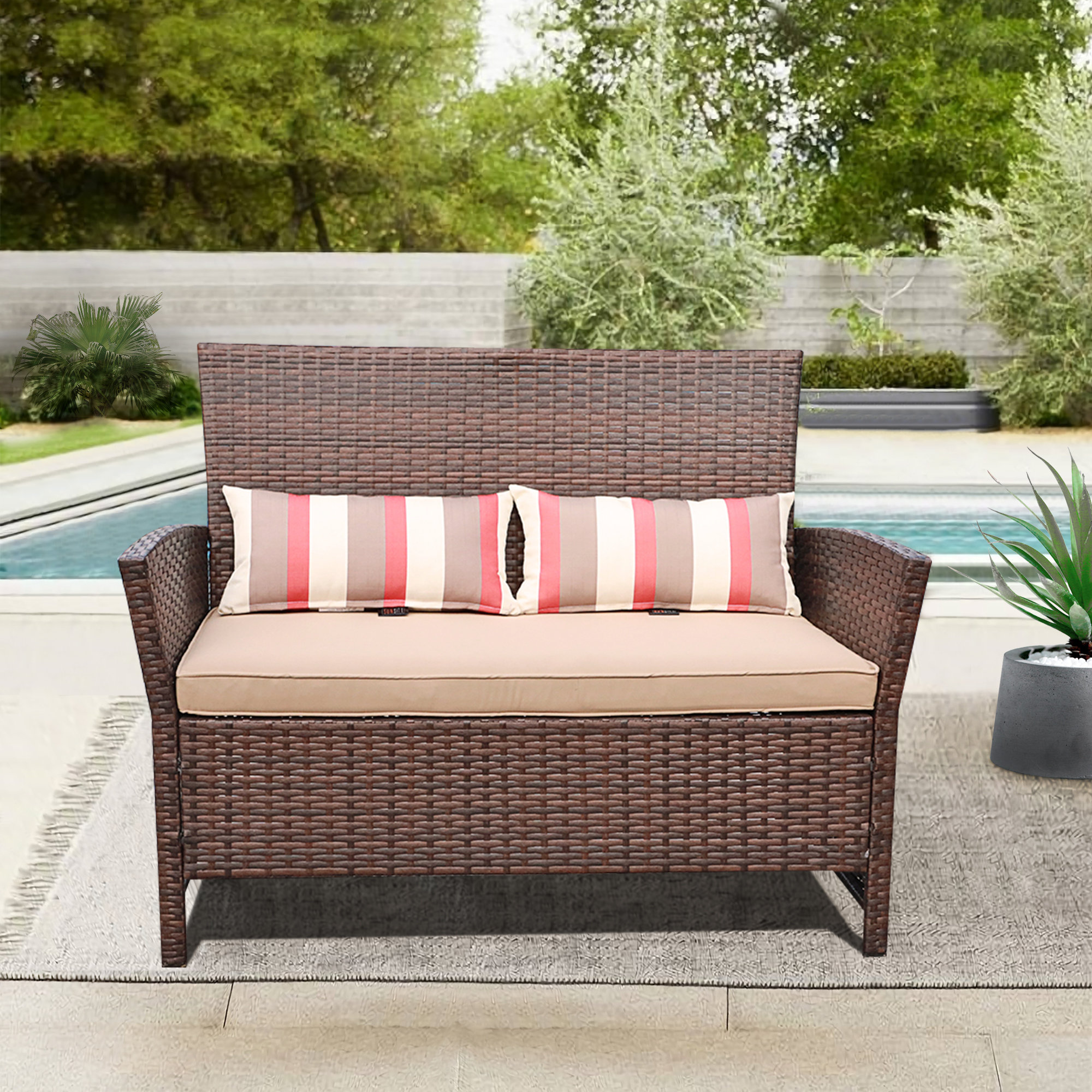 Red Barrel Studio® 47.2'' Wide Outdoor Wicker Loveseat with Cushions