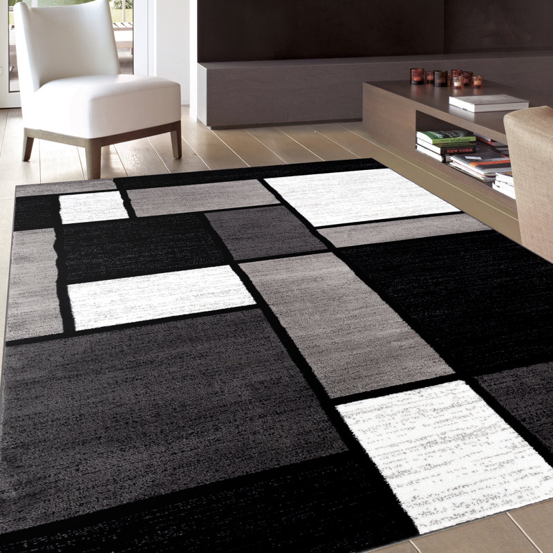 Lorenzo Machine Woven Gray Black White Area Rug