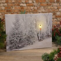 2212360 Lighted Christmas Winter Scene Canvas Painting Picture Wall Art Decor 