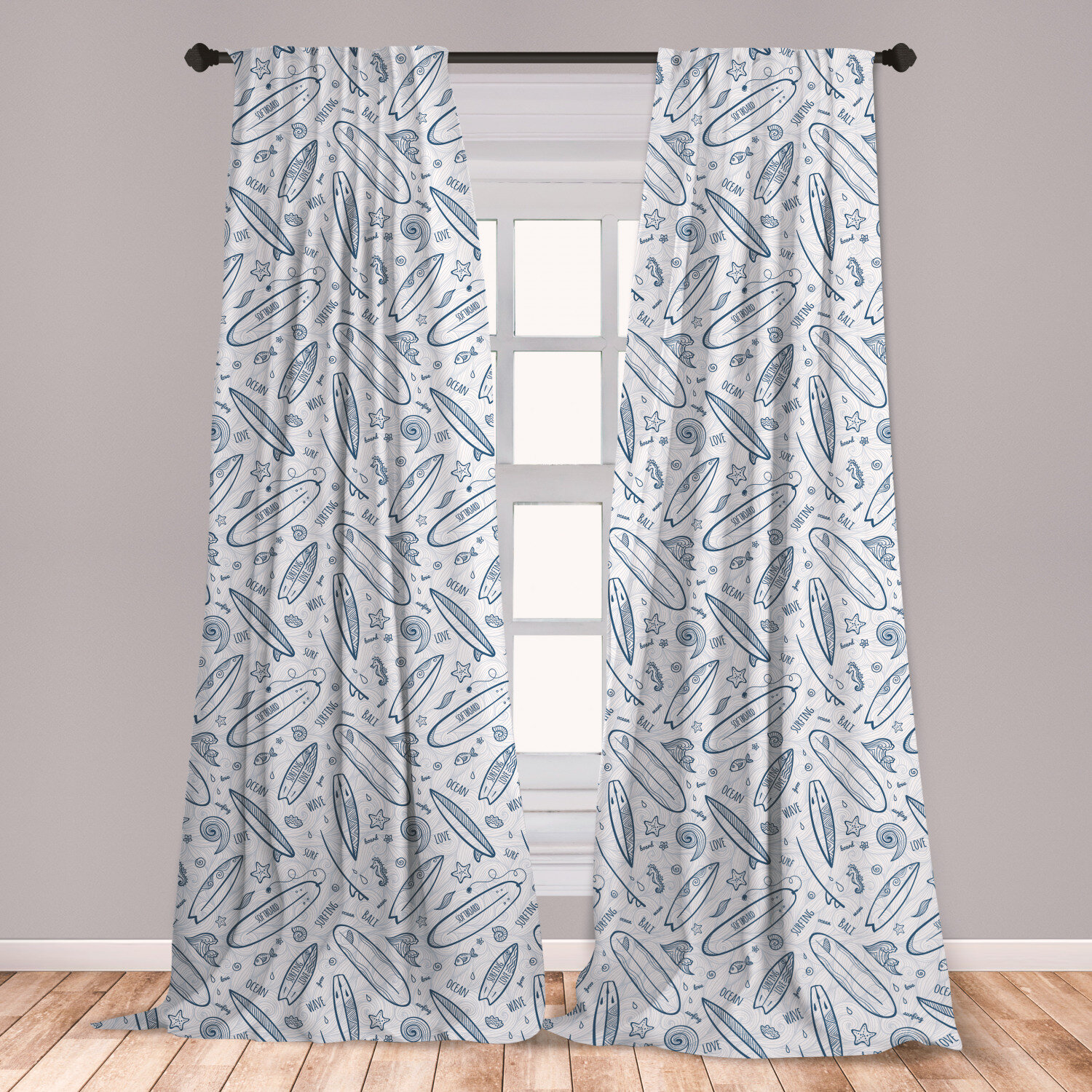 East Urban Home Ambesonne Surfboard 2 Panel Curtain Set Doodle