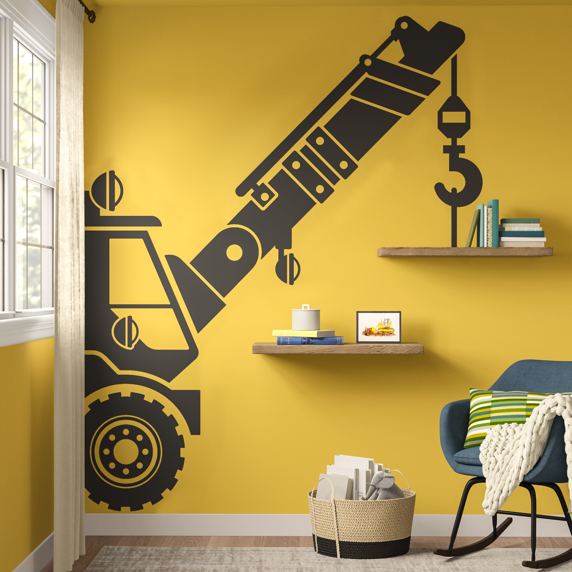 Personalised Crane Lifter Childrens Kids Bedroom Wall Art Decal Vinyl Sticker
