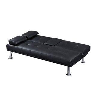 Modern Faux Leather Couch Convertible Folding Sofa Bed With 2 Cup Holders  Removable Armrest And Metal Legs by Latitude Run