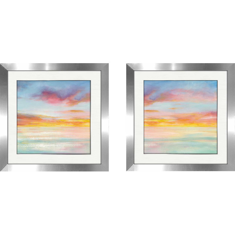 Highland Dunes Pastel Sky 2 Piece Framed Acrylic Painting Print Set Wayfair
