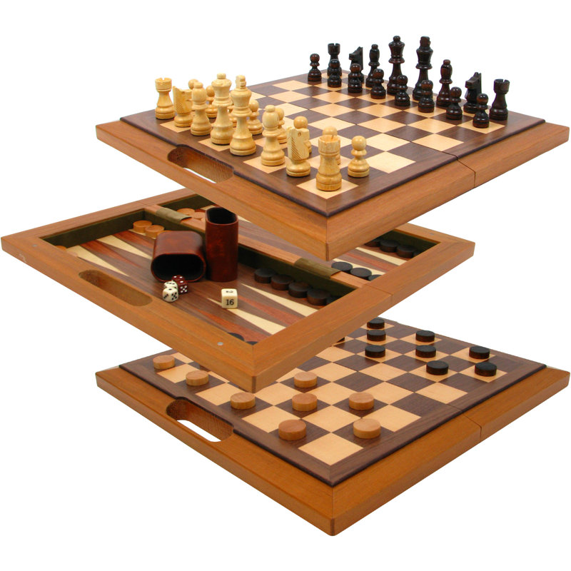 Hey Play Brown 3 In 1 Chess Checkers And Backgammon Set Board Game Reviews Wayfair