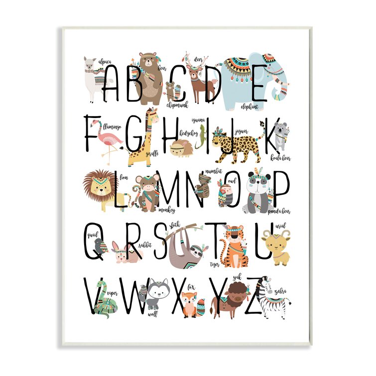 Designed by Lisa Whitebutton Gray Framed Wall Art Stupell Industries Joyful Animal Alphabet Kids Playful ABC Typography Multi-Color 