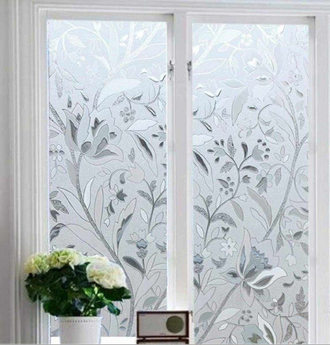 WHITE FLOWER FROSTED PRIVACY GLASS STATIC CLING WINDOW COVERING SELF ADHESIVE 
