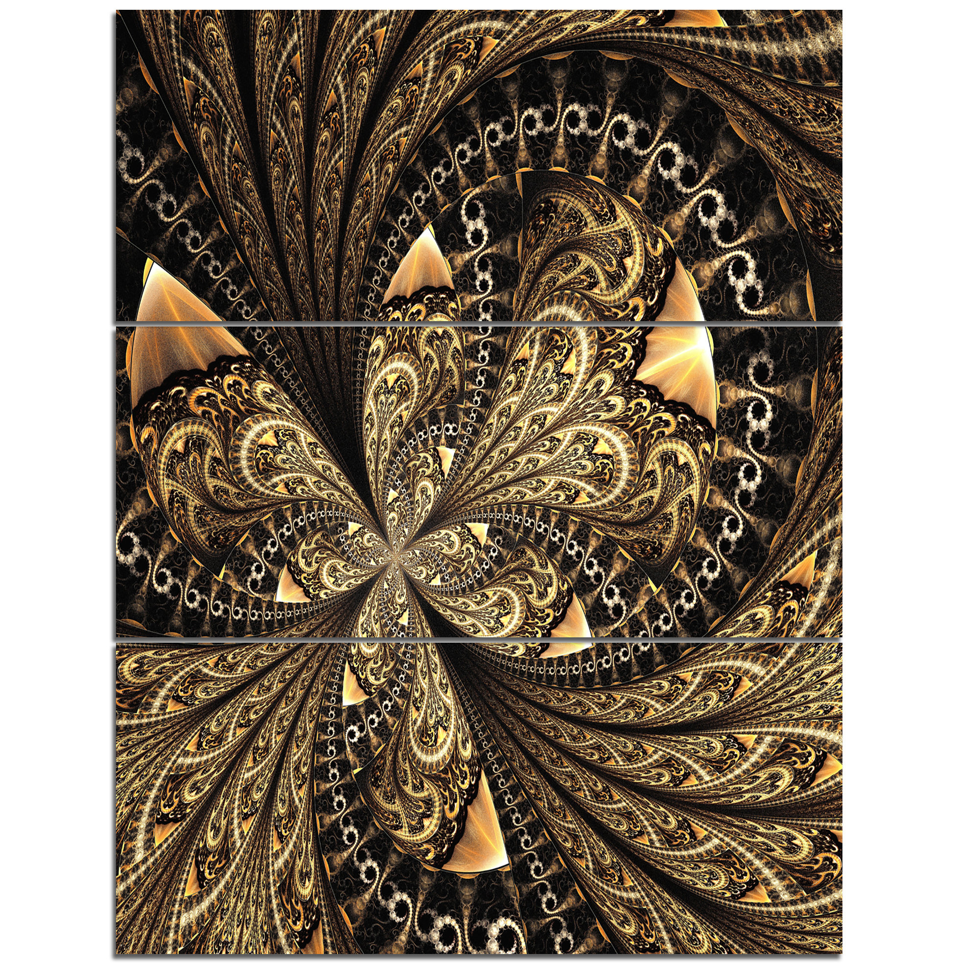 Designart Brown Fractal Flower Pattern Digital Art 3 Piecegraphic Art On Wrapped Canvas Set Wayfair
