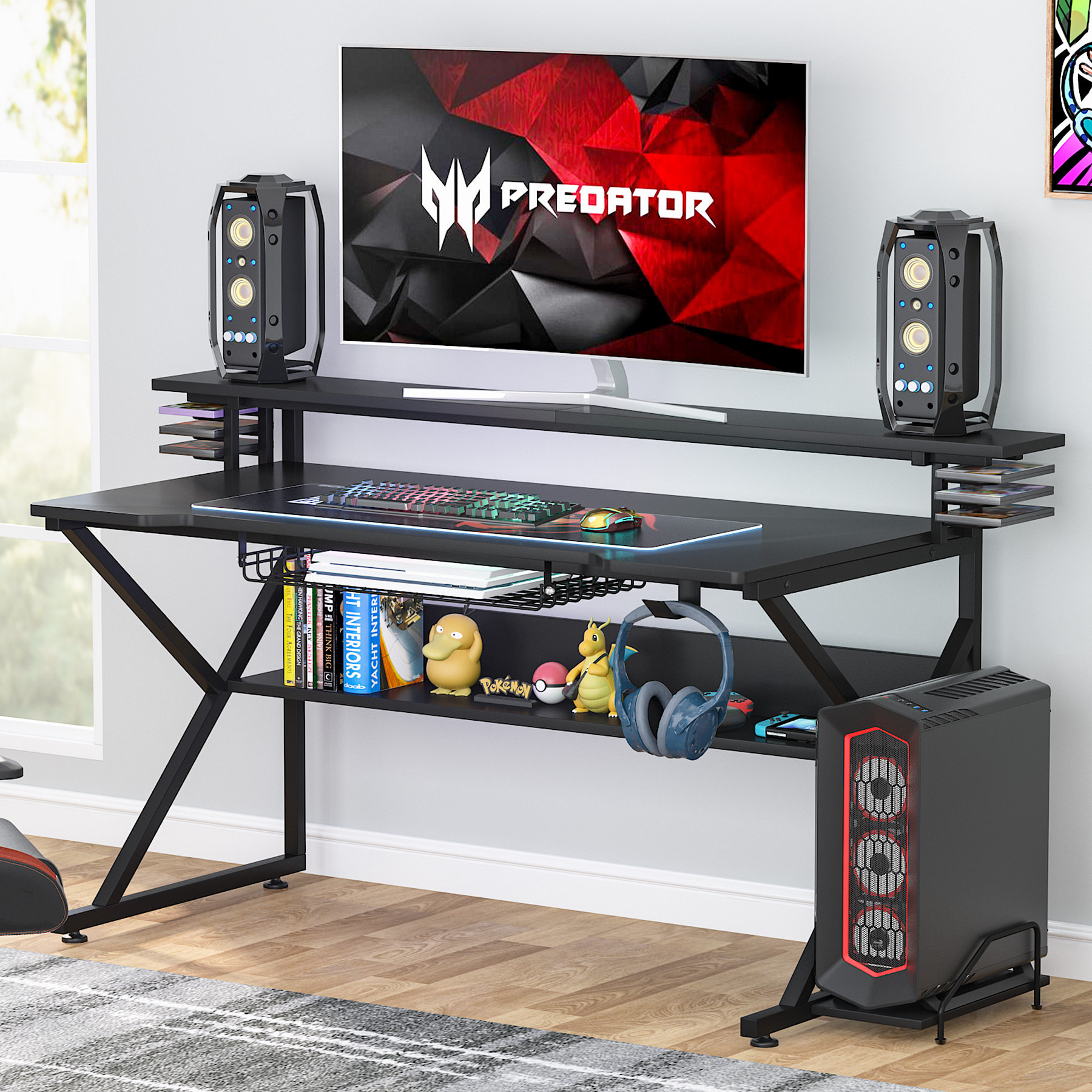 Inbox Zero 47 inches computer desk with monitor stand and shelf Wayfair