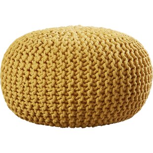 Yellow, 18 x 18 x 14 Cotton Pouf Handmade Macrame Ottoman for Living Room Bedroom Kids Room Farmhouse Rustic Accent Furniture The Knitted Co Footrest Round Bean Bag