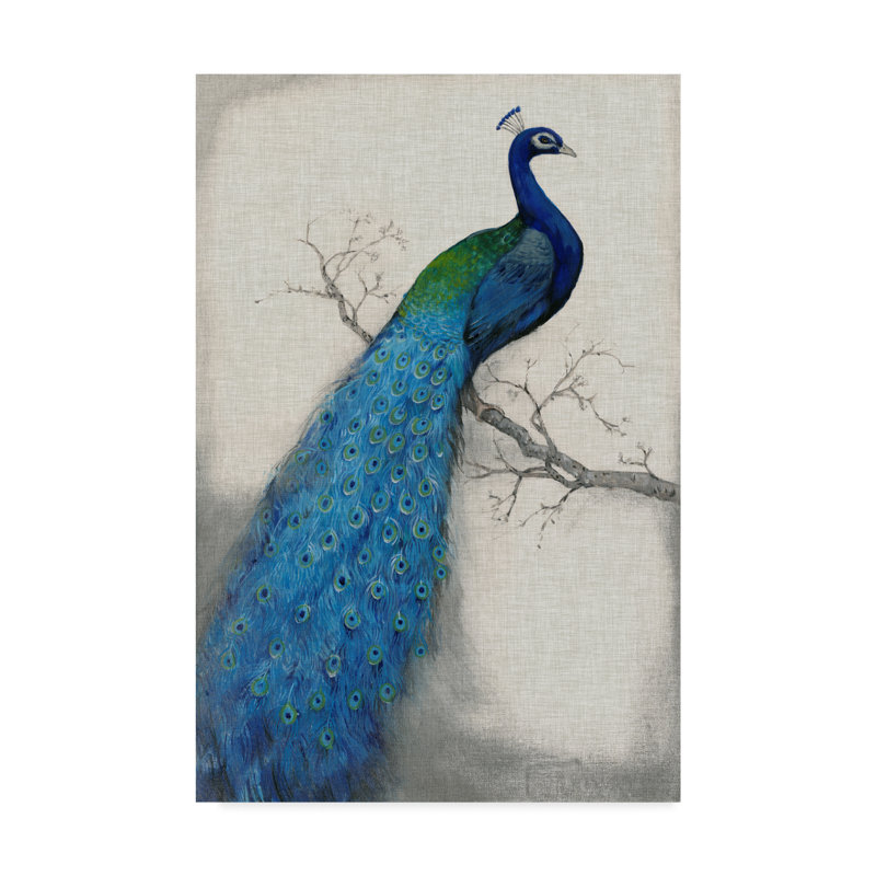 World Menagerie Peacock Blue I Acrylic Painting Print On Wrapped