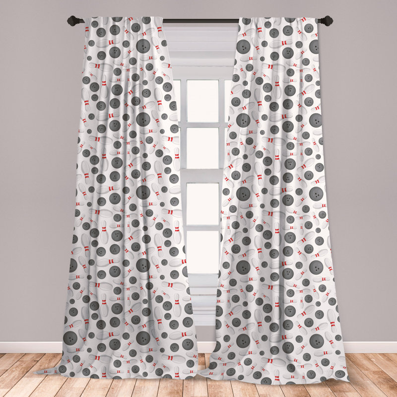 East Urban Home Ambesonne Bowling 2 Panel Curtain Set Realistic Graphic Game Scattered On Plain Backdrop Competition And Fun Lightweight Window Treatment Living Room Bedroom Decor 56 X 63 Grey White Red