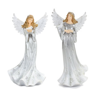 Set of 3 Small Resin Glitter Angel Figurines #P8906 