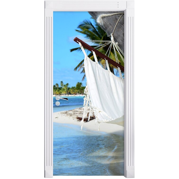 Türaufkleber 200x90cm Türtapete Türsticker Malediven Palme Strand Sonne